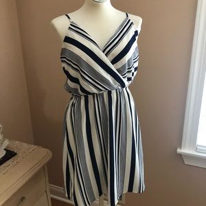 Monteau Blue and White Striped V Neck Dress
